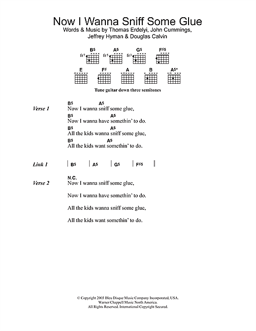Metallica Now I Wanna Sniff Some Glue sheet music notes and chords arranged for Guitar Chords/Lyrics