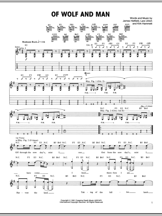 Metallica Of Wolf And Man sheet music notes and chords arranged for Bass Guitar Tab