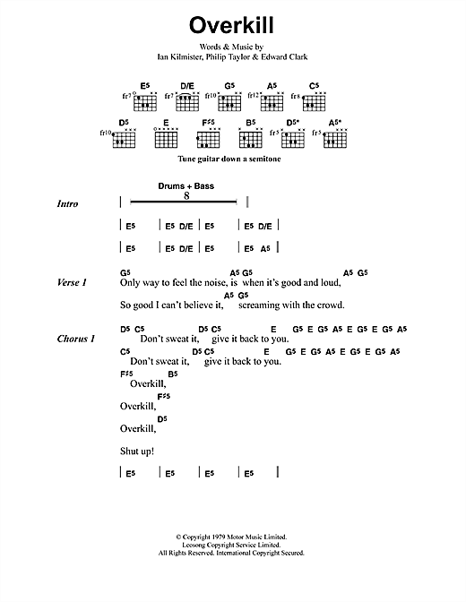 Metallica Overkill sheet music notes and chords arranged for Guitar Tab