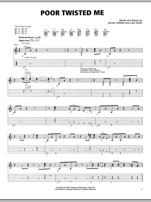 Metallica Poor Twisted Me sheet music notes and chords arranged for Guitar Tab