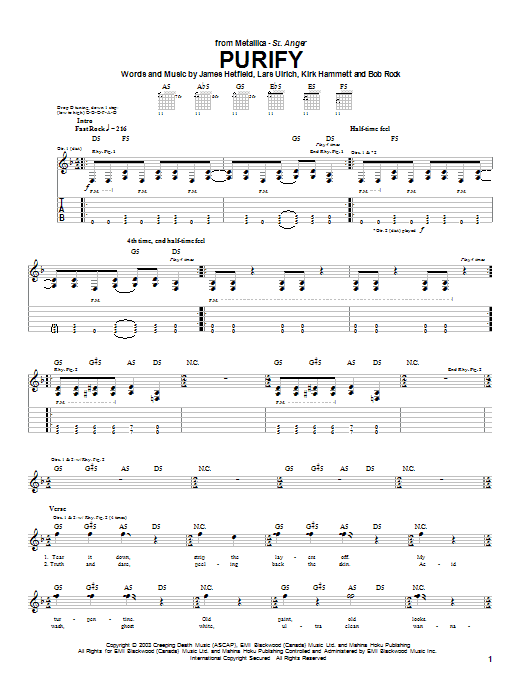 Metallica Purify sheet music notes and chords arranged for Easy Guitar Tab