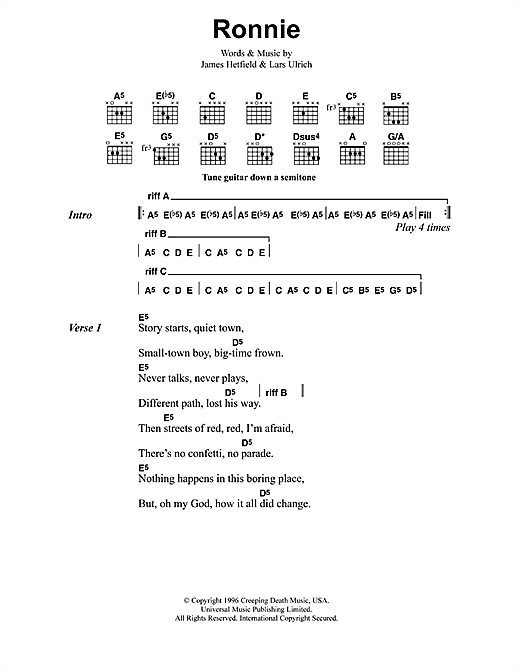 Metallica Ronnie sheet music notes and chords arranged for Guitar Tab