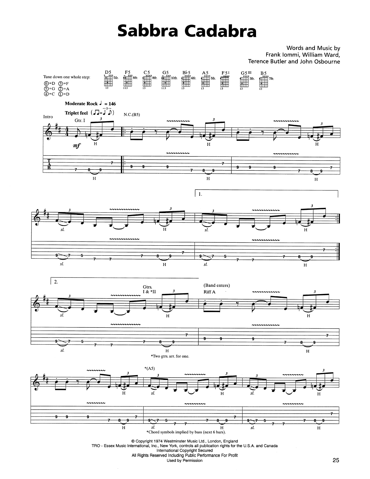 Metallica Sabbra Cadabra sheet music notes and chords arranged for Guitar Tab