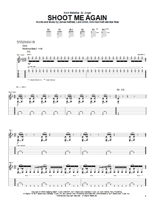 Metallica Shoot Me Again sheet music notes and chords arranged for Bass Guitar Tab