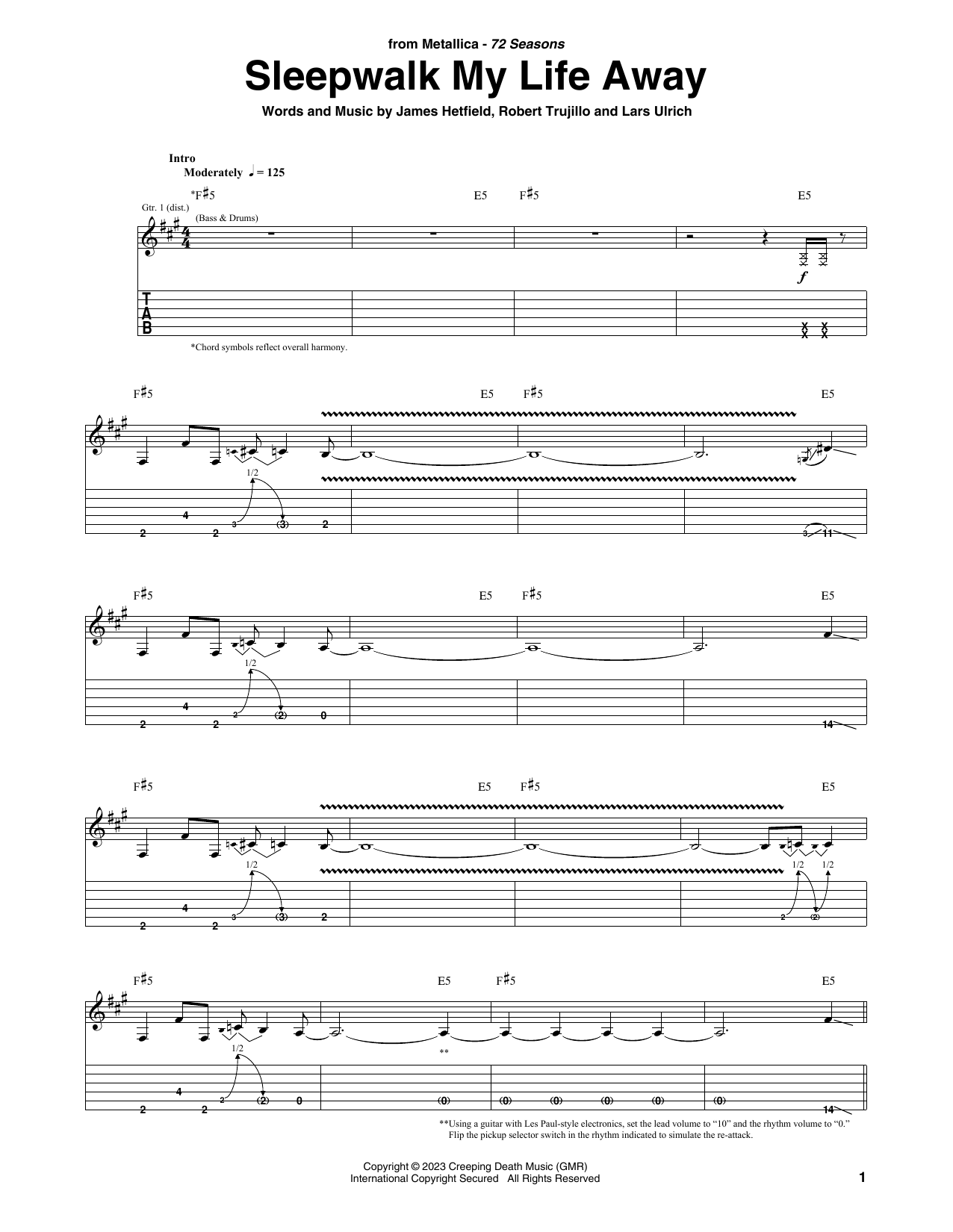 Metallica Sleepwalk My Life Away sheet music notes and chords arranged for Guitar Tab