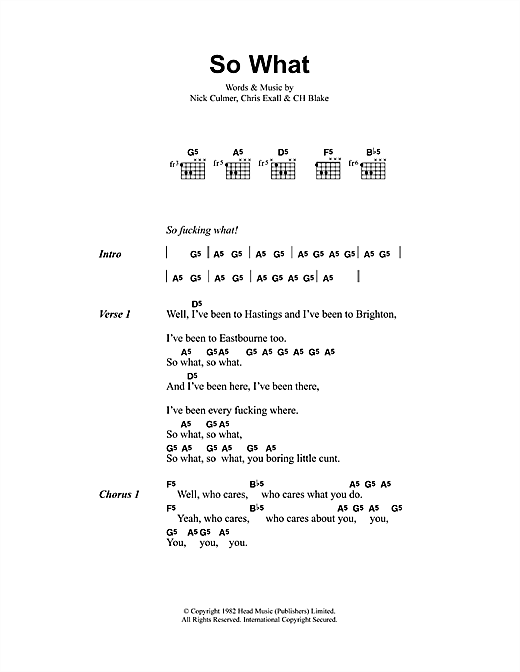 Metallica So What sheet music notes and chords arranged for Guitar Chords/Lyrics