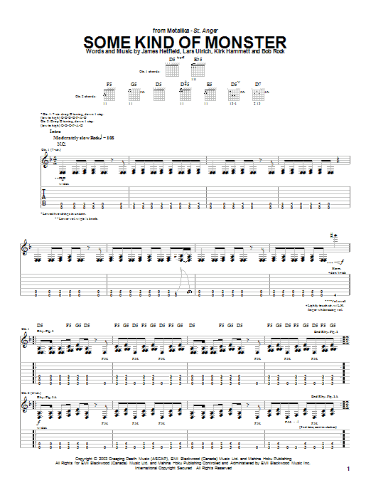 Metallica Some Kind Of Monster sheet music notes and chords arranged for Guitar Tab