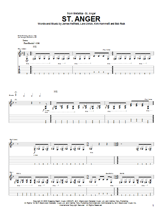 Metallica St. Anger sheet music notes and chords arranged for Guitar Chords/Lyrics