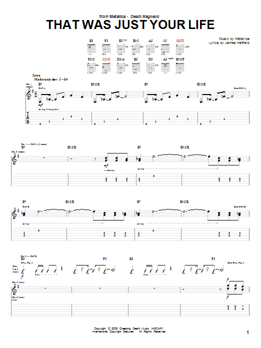 Metallica That Was Just Your Life sheet music notes and chords arranged for Guitar Tab