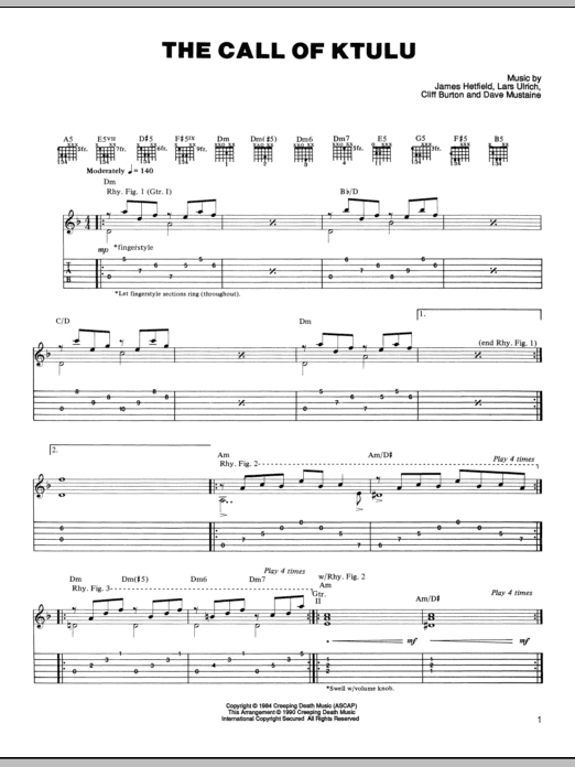 Metallica The Call Of Ktulu sheet music notes and chords arranged for Bass Guitar Tab
