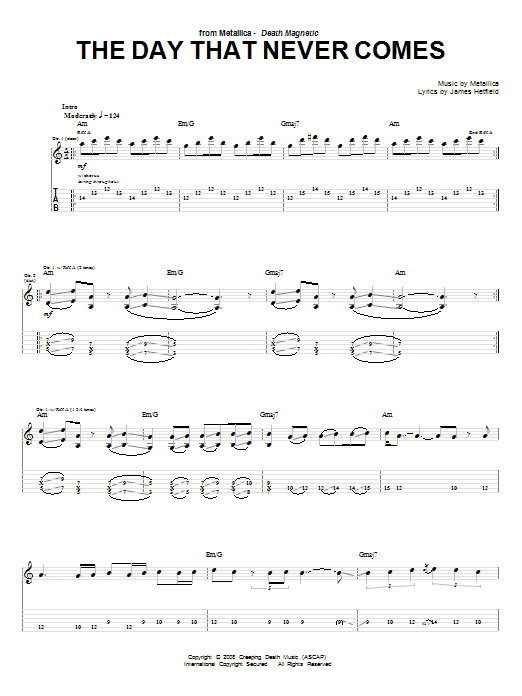 Metallica The Day That Never Comes sheet music notes and chords arranged for Ukulele