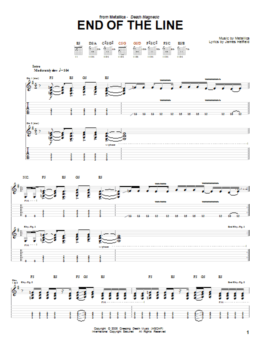 Metallica The End Of The Line sheet music notes and chords arranged for Bass Guitar Tab