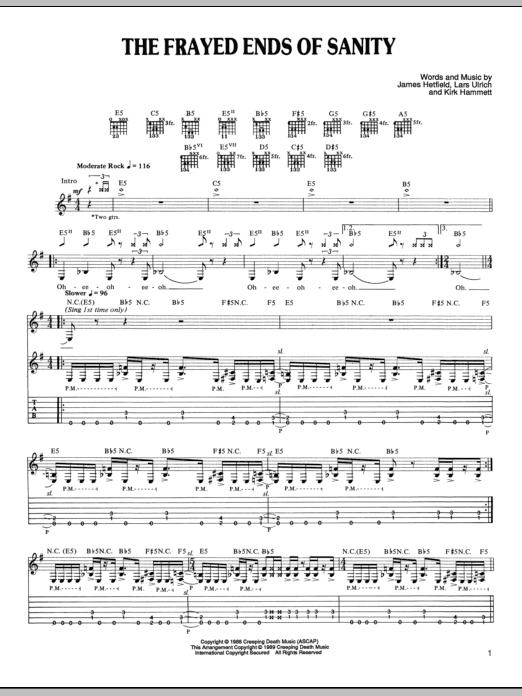 Metallica The Frayed Ends Of Sanity sheet music notes and chords arranged for Guitar Chords/Lyrics