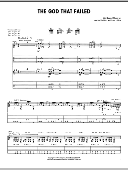 Metallica The God That Failed sheet music notes and chords arranged for Bass Guitar Tab