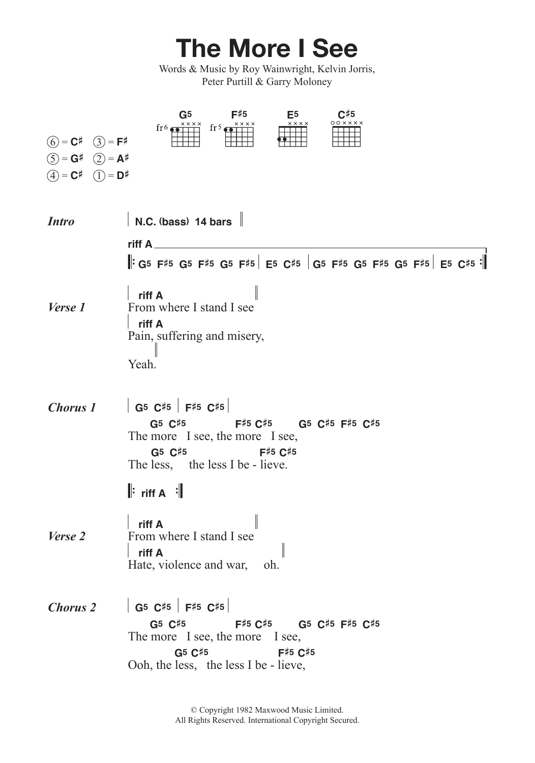 Metallica The More I See sheet music notes and chords arranged for Guitar Chords/Lyrics