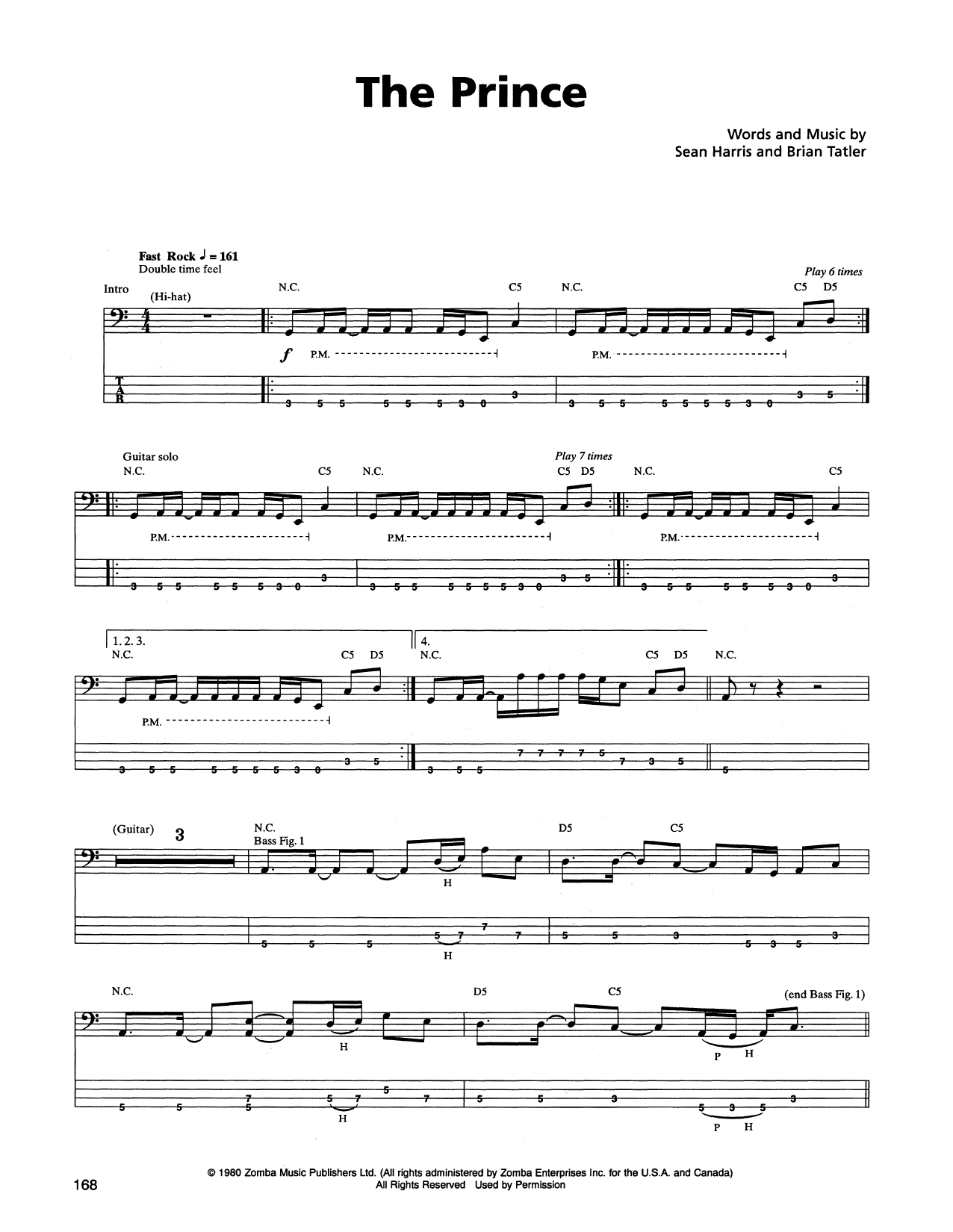 Metallica The Prince sheet music notes and chords arranged for Bass Guitar Tab