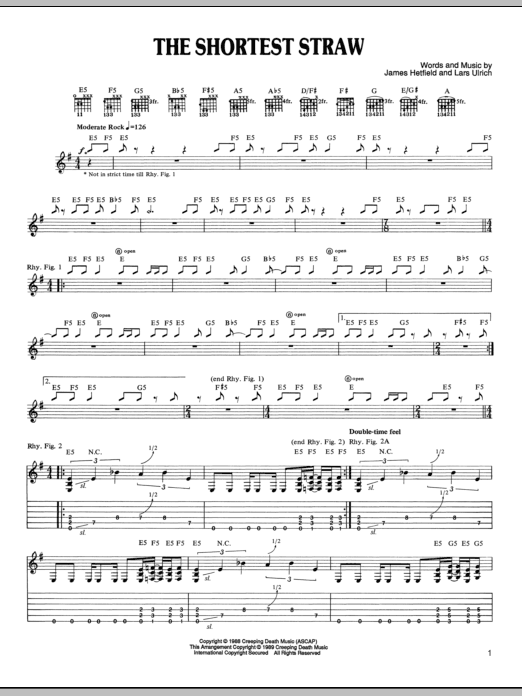 Metallica The Shortest Straw sheet music notes and chords arranged for Guitar Tab
