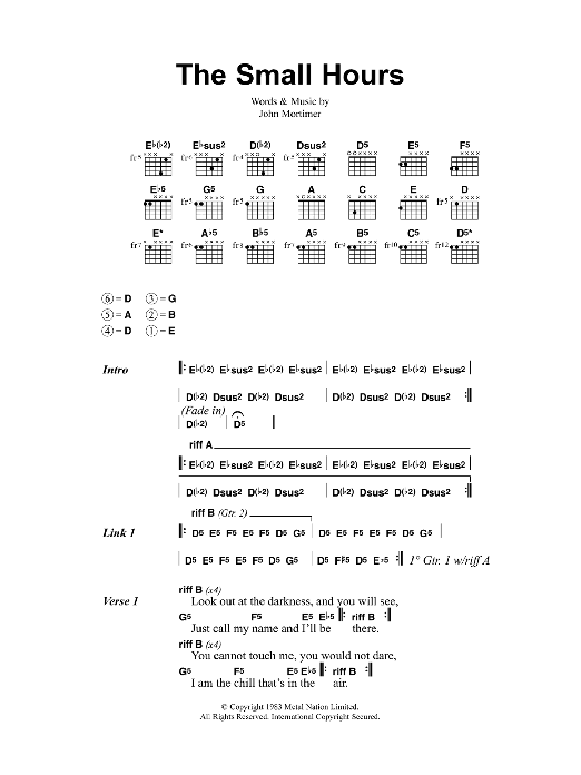 Metallica The Small Hours sheet music notes and chords arranged for Guitar Chords/Lyrics