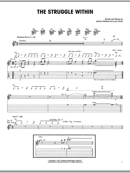 Metallica The Struggle Within sheet music notes and chords arranged for Guitar Tab