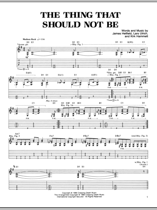 Metallica The Thing That Should Not Be sheet music notes and chords arranged for Guitar Chords/Lyrics