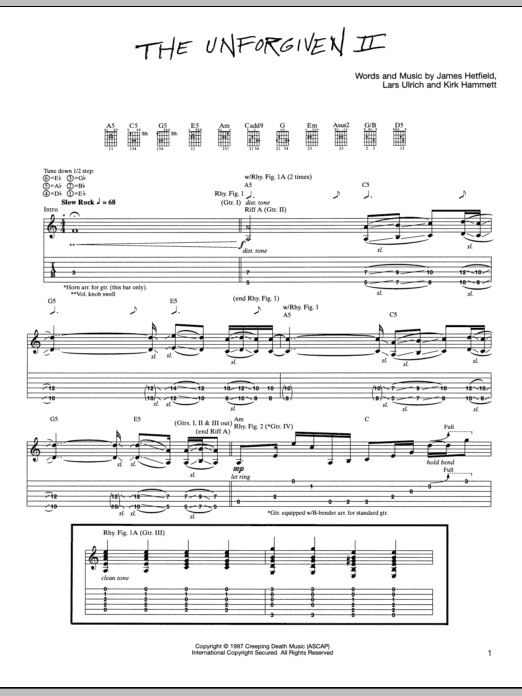 Metallica The Unforgiven II sheet music notes and chords arranged for Guitar Chords/Lyrics
