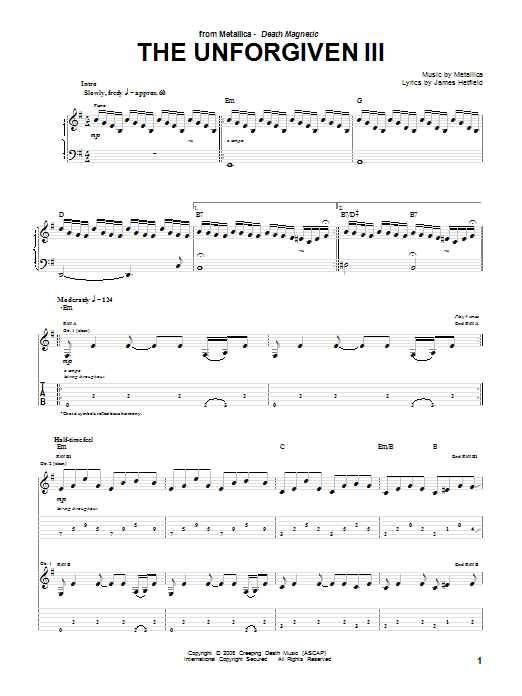 Metallica The Unforgiven III sheet music notes and chords arranged for Bass Guitar Tab