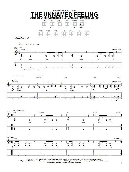 Metallica The Unnamed Feeling sheet music notes and chords arranged for Guitar Tab