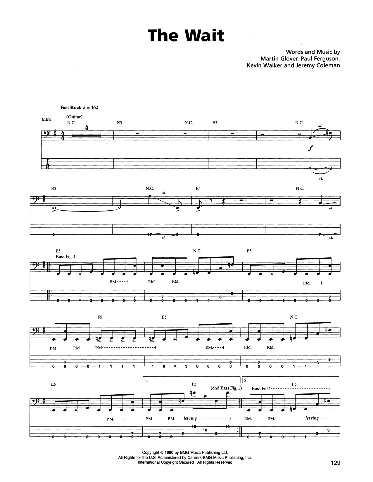 Metallica The Wait sheet music notes and chords arranged for Bass Guitar Tab