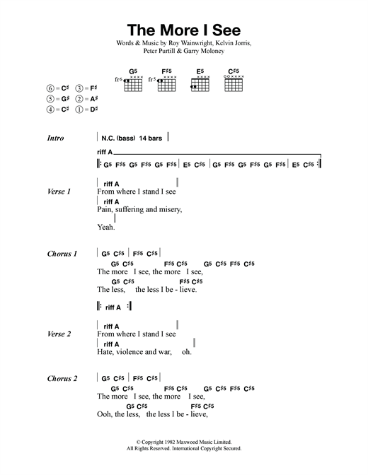 Metallica The More I See sheet music notes and chords arranged for Guitar Chords/Lyrics
