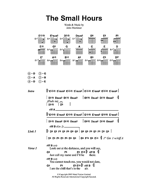 Metallica The Small Hours sheet music notes and chords arranged for Guitar Chords/Lyrics