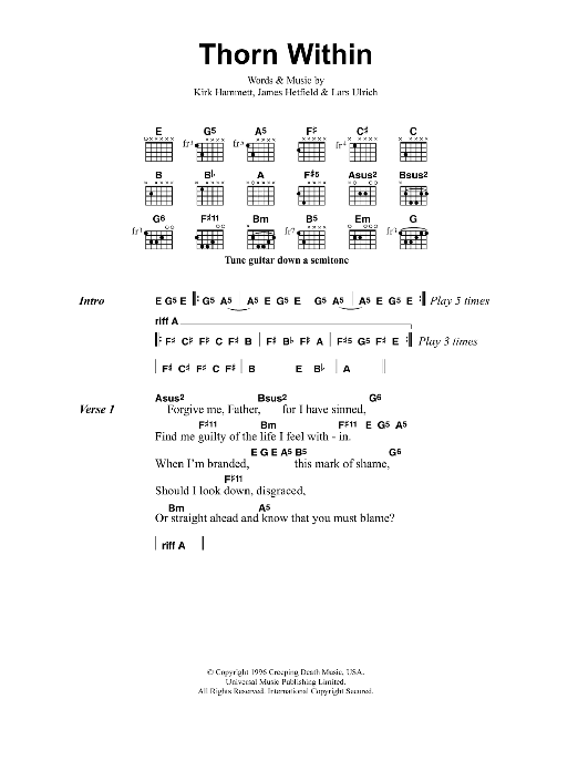Metallica The Thorn Within sheet music notes and chords arranged for Guitar Chords/Lyrics