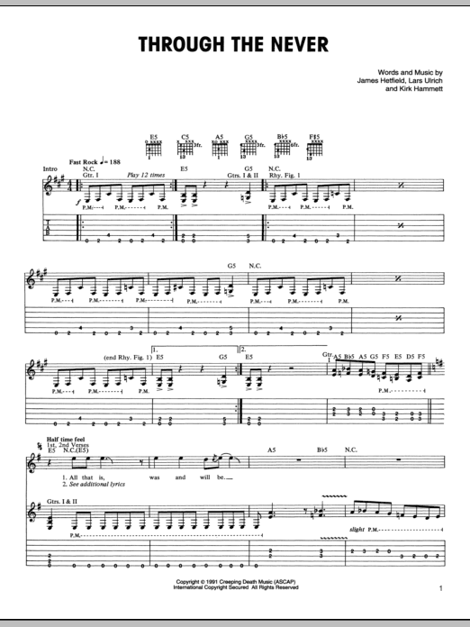 Metallica Through The Never sheet music notes and chords arranged for Bass Guitar Tab