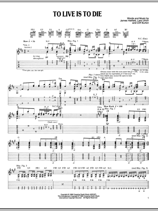 Metallica To Live Is To Die sheet music notes and chords arranged for Guitar Chords/Lyrics