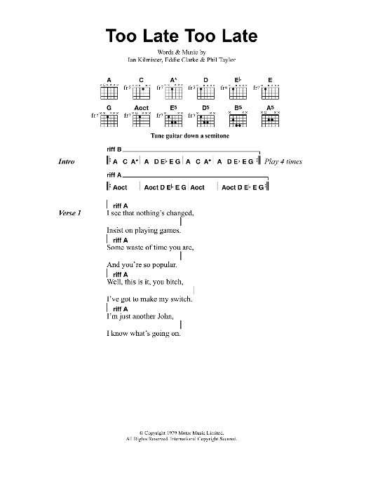Metallica Too Late Too Late sheet music notes and chords arranged for Guitar Tab