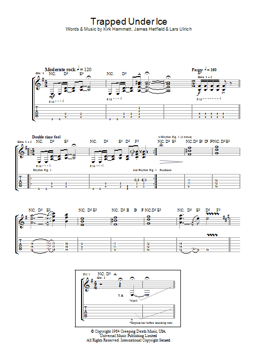 Metallica Trapped Under Ice sheet music notes and chords arranged for Guitar Tab