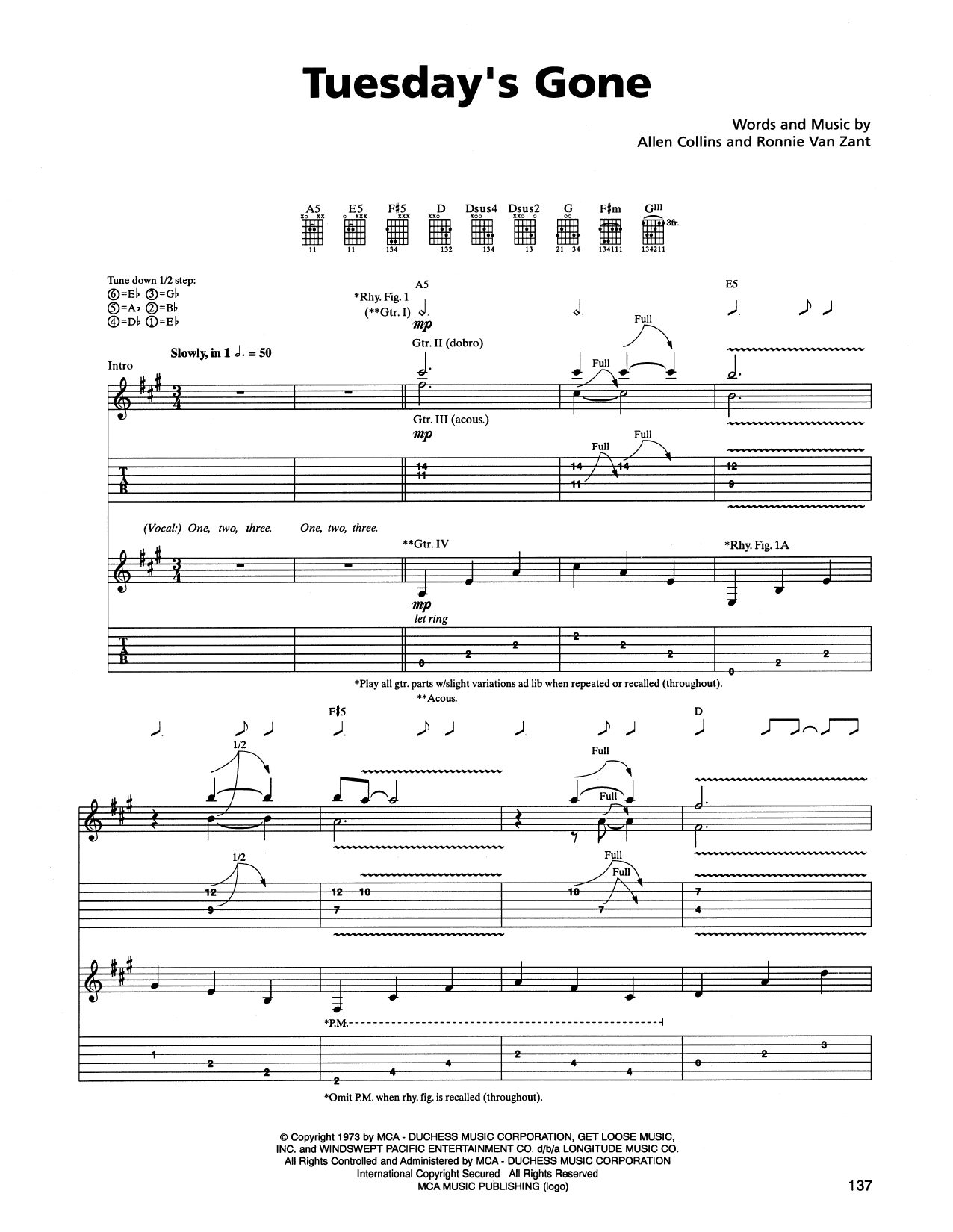 Metallica Tuesday's Gone sheet music notes and chords arranged for Guitar Tab