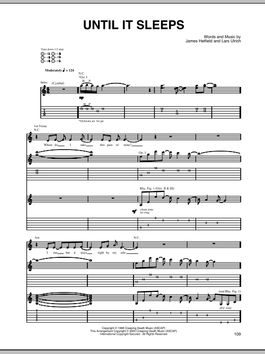 Metallica Until It Sleeps (Live S&M version) sheet music notes and chords arranged for Guitar Tab
