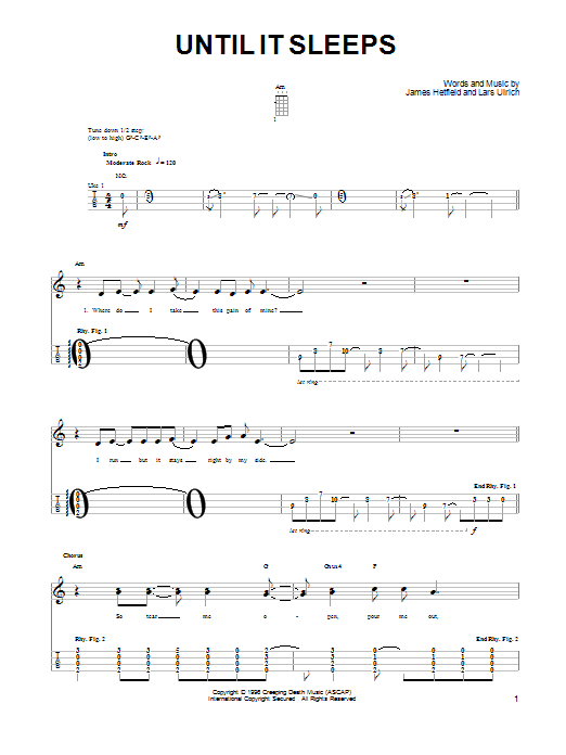 Metallica Until It Sleeps sheet music notes and chords arranged for Bass Guitar Tab