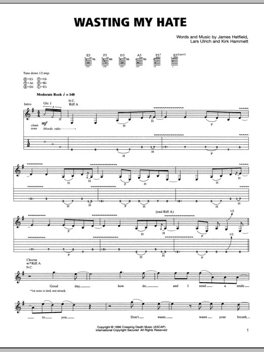 Metallica Wasting My Hate sheet music notes and chords arranged for Bass Guitar Tab