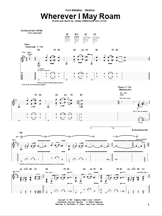 Metallica Wherever I May Roam sheet music notes and chords arranged for Guitar Chords/Lyrics