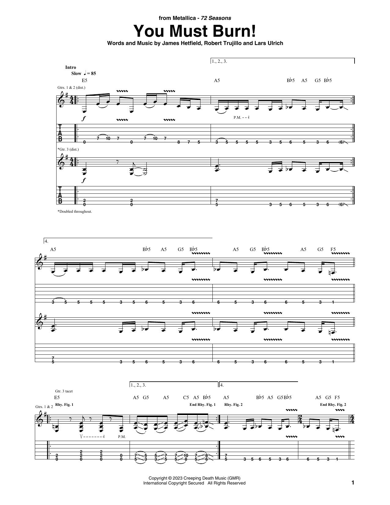 Metallica You Must Burn! sheet music notes and chords arranged for Guitar Tab