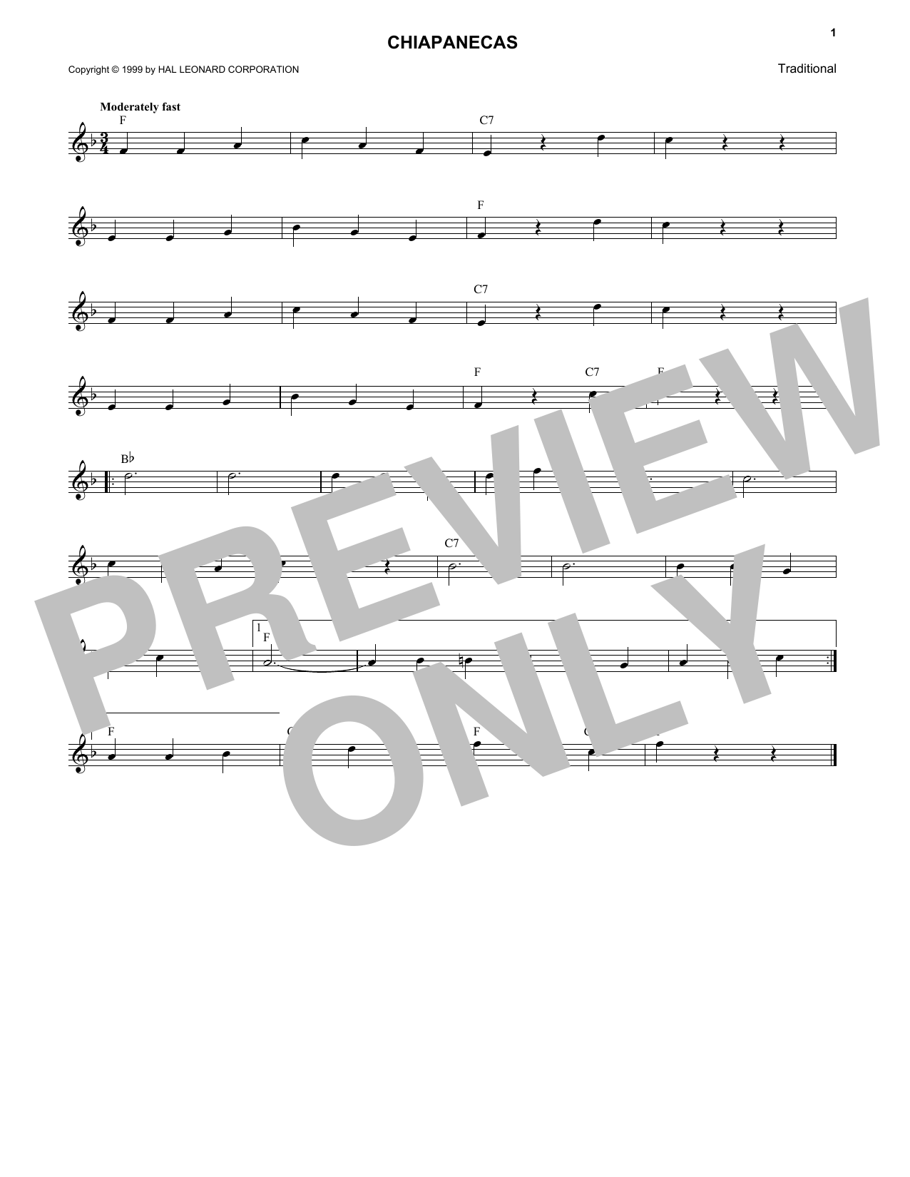 Mexican Folk Song Chiapanecas sheet music notes and chords arranged for Lead Sheet / Fake Book