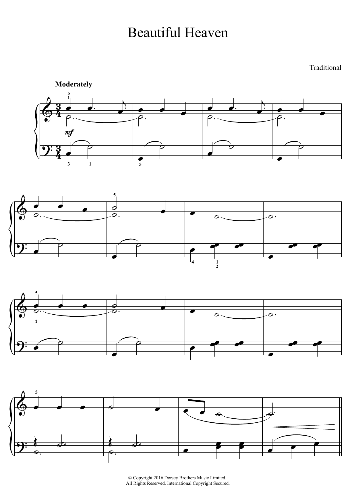 Mexican Folksong Beautiful Heaven sheet music notes and chords arranged for Easy Piano