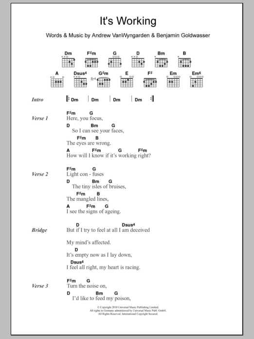 MGMT It's Working sheet music notes and chords arranged for Guitar Chords/Lyrics