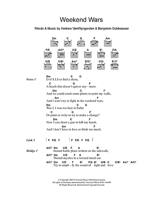 MGMT Weekend Wars sheet music notes and chords arranged for Guitar Chords/Lyrics