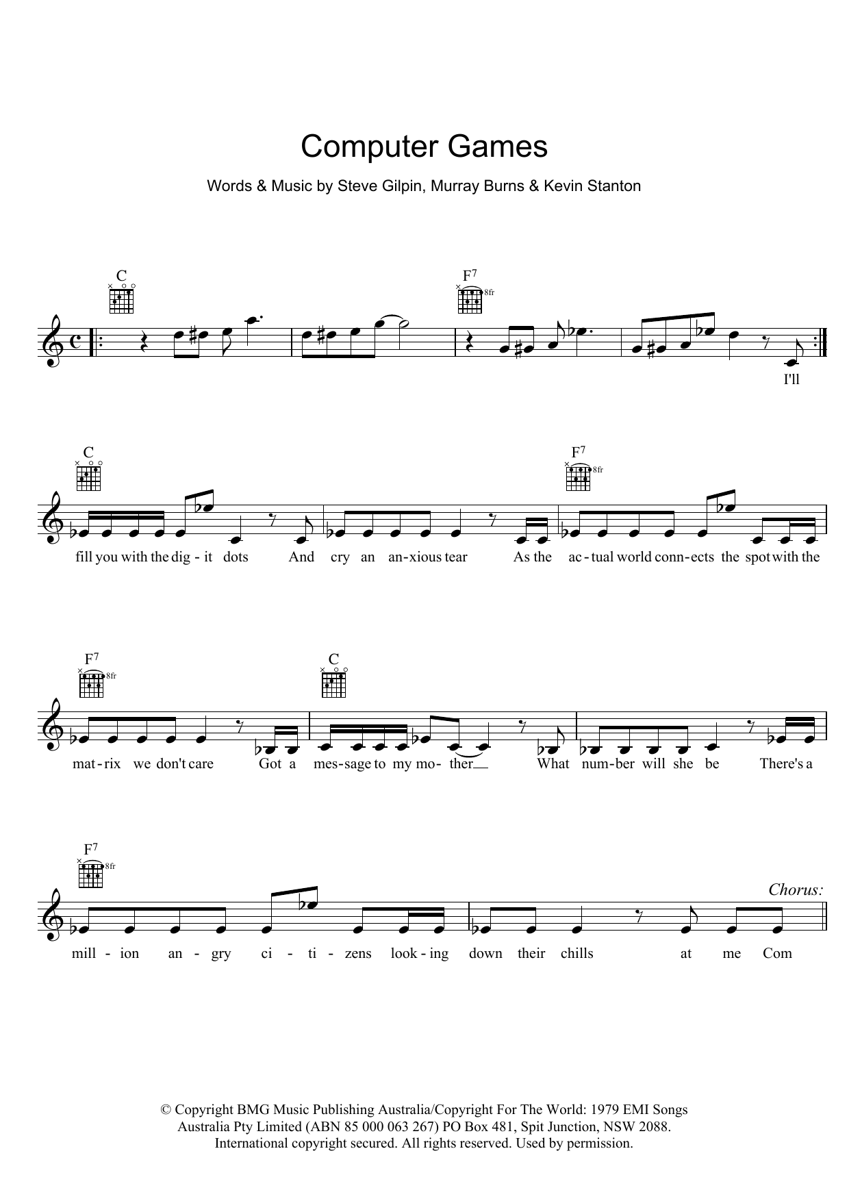 Mi-Sex Computer Games sheet music notes and chords arranged for Lead Sheet / Fake Book