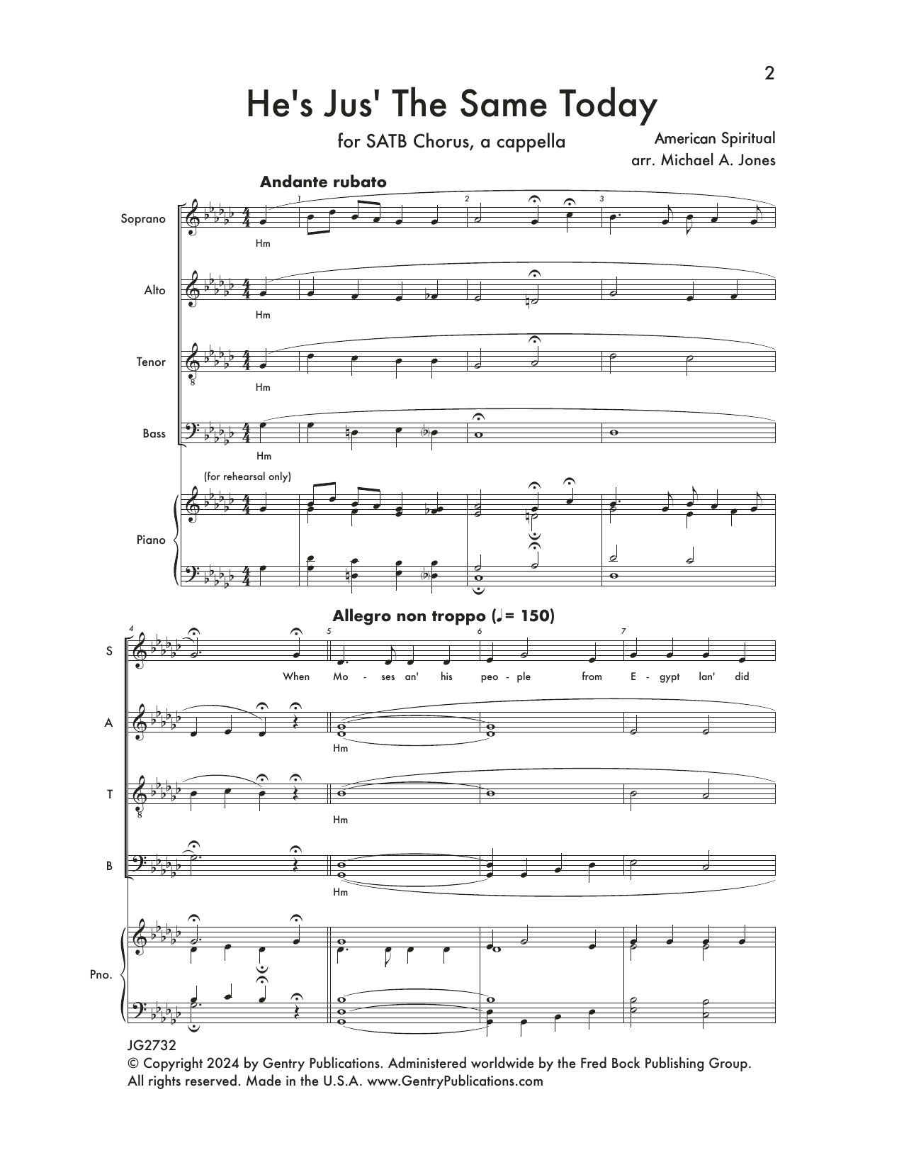 Michael A. Jones He's Just The Same Today sheet music notes and chords arranged for SATB Choir