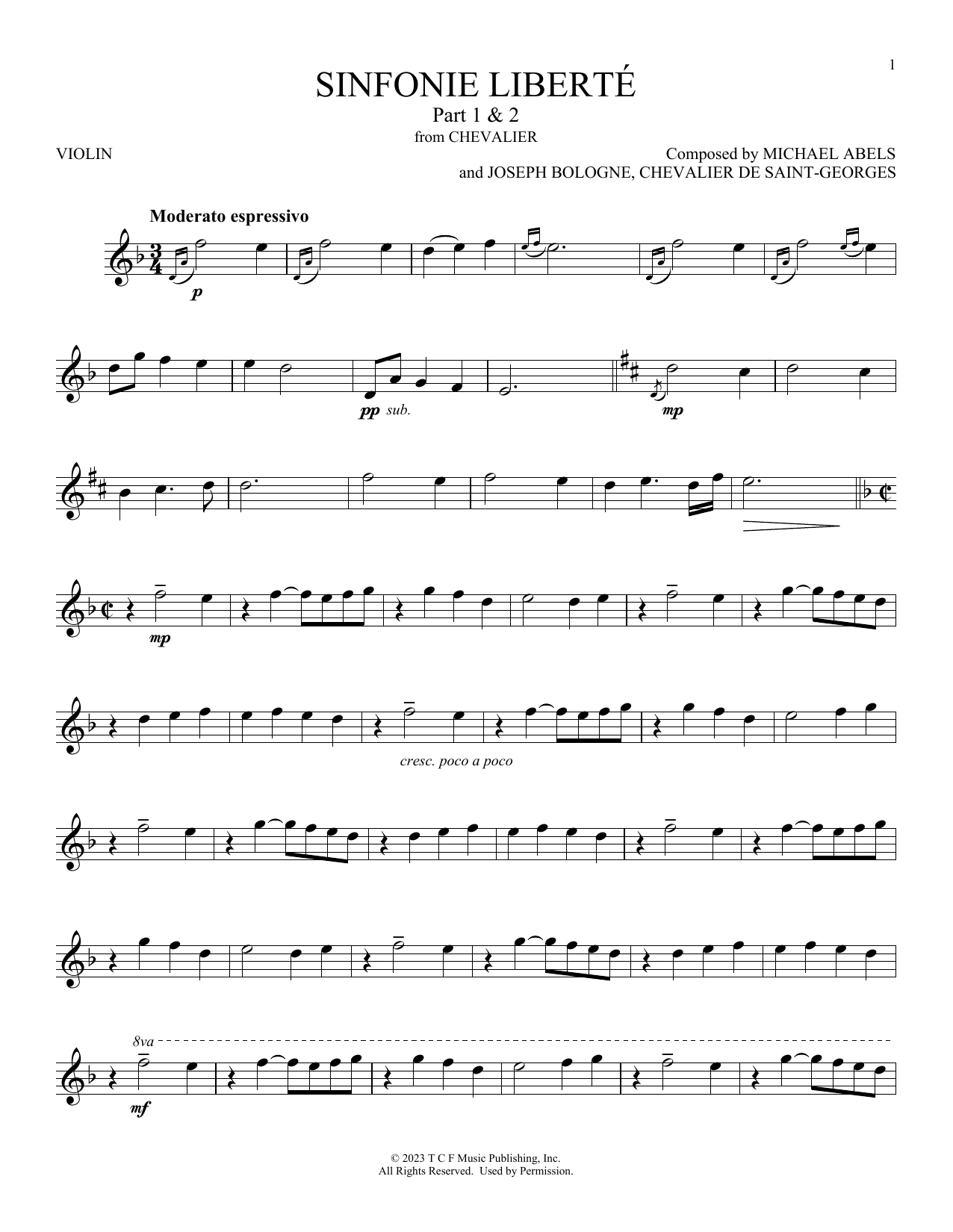 Michael Abels Sinfonie Liberté Part 1 & 2 (from Chevalier) sheet music notes and chords arranged for Violin Solo