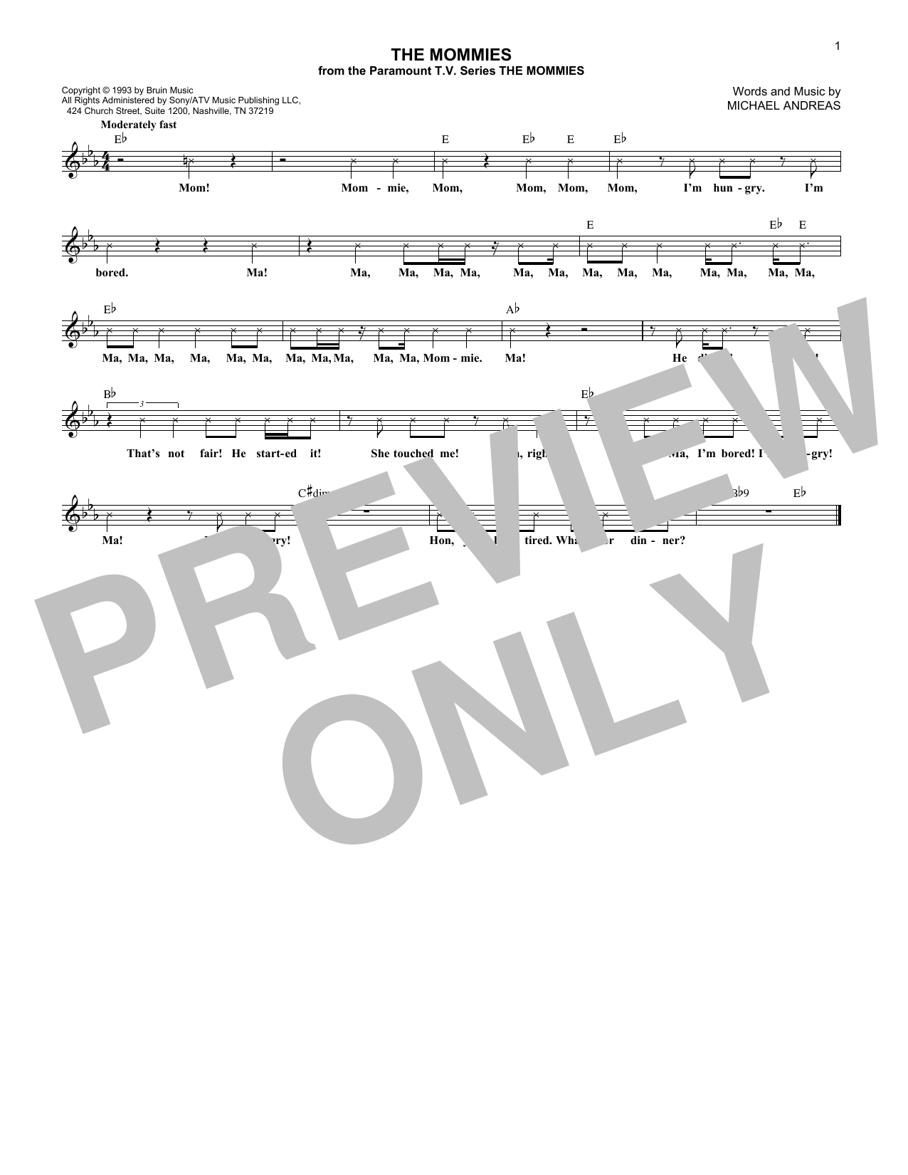 Michael Andreas The Mommies sheet music notes and chords arranged for Lead Sheet / Fake Book