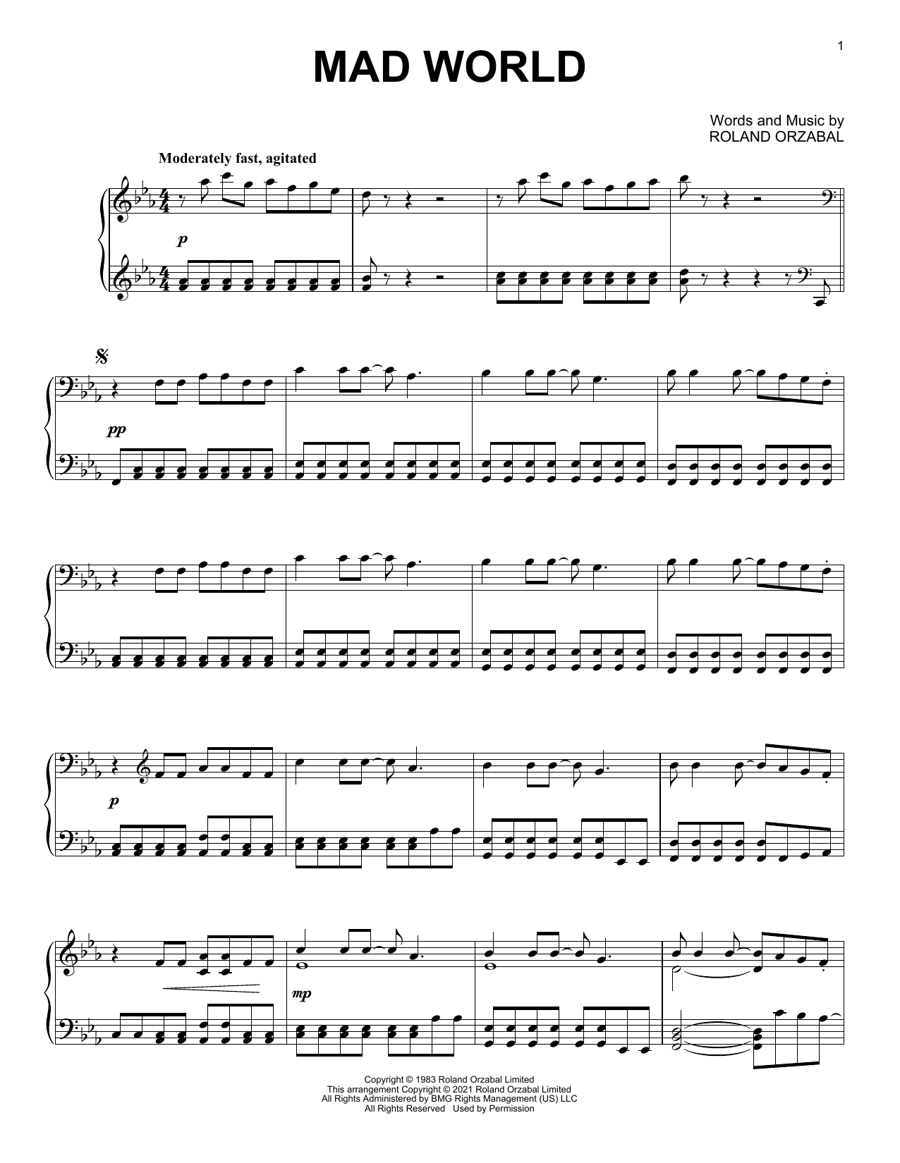Michael Andrews & Gary Jules Mad World [Classical version] sheet music notes and chords arranged for Piano Solo